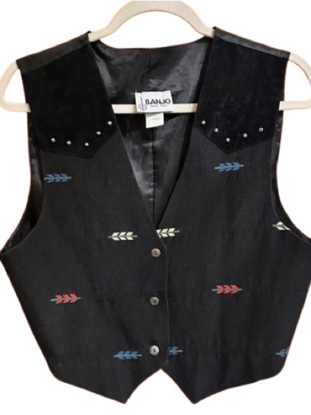 Banjo Black Embroidered Western Vest - Women's